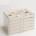 GUOER 5 Drawers Clear Jewelry Box for Women and Girls, Acrylic Earring Holder Organizer Ring Holder Display Storage, Warm White - Image 2