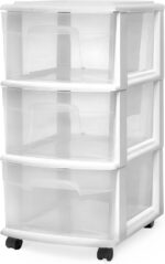 HOMZ Drawer Tower, 3-Tier Rolling Storage Cart with Removable Wheels, White Frame – Plastic Organizer with Clear Bin Drawers for Bedroom, Bathroom, Home Office, and Dorm Room - Image 2