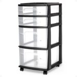 HOMZ Drawer Tower, 4-Tier Clear Plastic Storage Organizer Cart, Black Frame - Multi-Purpose Rolling Drawers with Wheels for Bedroom, Bathroom, and Office Organization - Image 2