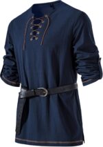 JEMITOP Men's Pure Cotton Vintage Lace Up Shirts for Pirate Renaissance Viking Medieval Costume Without Belt - Image 2