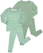 JunNeng Bamboo Viscose Pajamas for Toddler 4 Piece Baby Boys & Girls Snug Fit Long Sleeve Striped PJs Sleepwear - Image 2