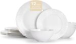 KINGSTONE Bone China Dinnerware Set, 12-Piece White Lightweight Porcelain with Textured Design Service for 4, Plates, Bowls, for Family Dining, Restaurants, Gifting, Microwave and Dishwasher Safe - Image 2