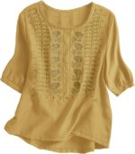 Kistore Women's Embroidered Blouses 2026 Short Sleeve Lace Trim Crew Neck Trendy Casual Tops Pullover Shirts - Image 2