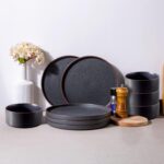LERATIO Ceramic Dinnerware Sets of 4, High Edge Stoneware Plates and Bowls Set, Chip and Crack Resistant | Oven & Dishwasher & Microwave Safe Dishes Set, Service for 4 -Ashen - Image 2