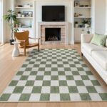 LIVEBOX Machine Washable Area Rug 6x9 Checkered, Non Slip Soft Large Bedroom Living Room Rug Farmhouse Neutral Classic Geometric Pattern Boys Rug, Indoor Carpet for Den Dorm Playroom(Sage Green,6'x9') - Image 2
