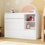 Lovinouse 47" Baby Nursery Dreser Diaper Changing Table Furniture with 5 Drawers and 2 Shelves, Dresser for Baby Nursery with Storage & Removable Changing Top Station,Bedroom,Children's Room, White - Image 2