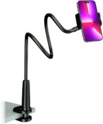 MAGIPEA Cell Phone Clip Bed Stand Holder, with Grip Flexible Long Arm Gooseneck Bracket Mount Clamp for Desk, Compatible with iPhone 17/16 Pro Max, 15, 14 or Other 3.5-7" Devices (Black) - Image 2