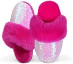 MEJORMEN Girls Fluffy Sequin Slippers Mermaid Plush Toddler Kid Slippers Faux Fur Slip-on Shoes Anti-Skid Memory Foam House Slipper - Image 2