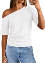 MEROKEETY Women's Off The Shoulder Short Sleeve Tops 2026 Summer Casual Going Out Trendy Y2k T Shirts - Image 2