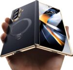 Magnetic for Samsung Galaxy Z Fold 6 Case Luxury Leather [Hinge Protection] Built-in [Screen Protector] [Fit for MagSafe] Zfold 6 Case with Kickstand & Ring Holder Black - Image 2