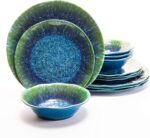 Melamine Dinnerware Set 12 PCS Teal Turquoise Tableware Plates Bowls Blue Green Dishwasher Safe Not Microware Not Oven - Image 2