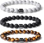 Mens Beaded Bracelets, 8MM Beaded Bracelets for Men, Natural Tiger Eye Bead Bracelet, Stretch Elastic Beads Bracelets for Men - Image 2