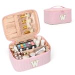 OCHEAL Makeup Bag Valentines Day Gifts for Women, Monogram Cosmetic Bag Pink Travel Makeup Case Beauty Toiletry Bag Organizer Personalized Gifts for Girls Bridesmaid, Sister, Wife, Friends Initial W - Image 2