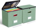 Oterri 2 Pack File Organizer Boxes with Lids, File Box with Mesh Pockets, Document Organizer Box for File Folders Letter Size, Zippers Filing Box for Home, Office, School (Green, Without Folders) - Image 2