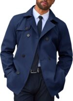 Runcati Mens Trench Coat Double Breasted Notched Lapel Jacket Casual Belted Windbreaker Overcoat - Image 2