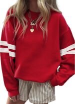 SELINK Womens Varsity Striped Oversized Sweatshirt Crewneck Long Sleeve Casual Fashion Pullover Top Fall Outfits - Image 2