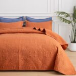 SheRest Twin Quilt Bedding Set - Soft Breathable Bed Quilt, Modern Style Embossed Bedspreads, Lightweight Microfiber Coverlet for All Seasons, Burnt Orange, 1 Quilt&1 Pillow Sham - Image 2