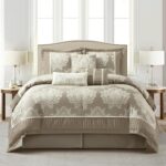 Stratford Park Beige Comforter Set King Size,7 Pieces Jacquard Bedding Set, All Season, Matching Bedskirt, Pillows & Shams - Image 2