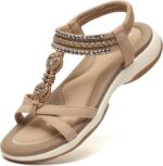 TETSUO Women Sandals Walking Flats Summer Beach Sandals Arch Support Casual Dressy Shoes for Women Elastic Ankle Strap Jeweled Bohemian Shoes - Image 2