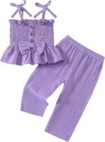 Toddler Baby Girl Summer Clothes Cute Girls Outfits Sleeveless Button Bow Camisole Pants Set 9 Months-4T - Image 2