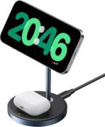 UGREEN MagFlow 2-in-1 Magnetic Wireless Charging Stand Fast Wireless Charger for iPhone 17 16 15 14 13 12 Series and AirPods, MagSafe Compatible Qi Charging Stand with 3 FT USB-C Cable (No AC Adapter) - Image 2