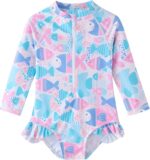 UMELOK Baby Girls One Piece Swimsuit Infant Bathing Suit Long Sleeve Rash Guard Swimwear with UPF 50+ Sun Protection - Image 2