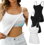 V FOR CITY Cotton Shelf Bra Camisole Tops for Women Adjustable Spaghetti Strap Tank Top Summer Cami Shirt 3 Pack - Image 2