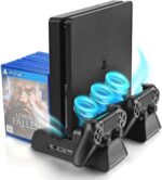 Vertical Stand for PS4/PS4 Slim/PS4 Pro - Cooling Fan with PS4 Charger Controller Charging Station with Game Storage (Black) - Image 2