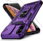 Vinve for iPhone X Case/iPhone Xs Case, Slide Lens Cover, HD Screen Protector, Military Grade Drop Protection, Magnetic Rotated Ring Holder Kickstand Protective Phone Case (Deep Purple) - Image 2