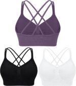 WANAYOU Sports Bras for Women, Strappy Cross Back Sports Bra Padded Medium Support Workout Bras for Athletic Yoga Gym 3 Pack - Image 2