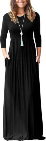 WNEEDU Women's 3/4 Sleeve Casual Loose Long Maxi Dresses with Pocket - Image 2