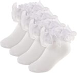 White Girls Ruffle Socks Gold Shimmering Big Double Layer Lace Sock Ruffles Frilly Dress Socks for Baby Toddler Girl - Image 2