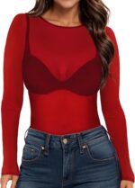 Women's Mesh Tops Sheer Long Sleeve Tee Shirts Bodycon See Through Blouse Clubwear - Image 2