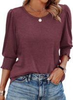 XIEERDUO Blouses for Women Dressy Casual 3/4 Length Sleeve Womens Tops with Smocked Cuffs - Image 2