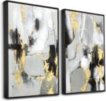 Zessonic Black Abstract Wall Art Decor - 2 Pack 24" x 36" Black and Gold Canvas Wall Decor with Hand Texture for Living Room, Bedroom, Office, Framed, Ready to Hang - Image 2