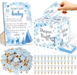 102 Pcs Blue Snowflake Baby Shower Game Supplies for Boy or Girls, 5 Set Included 1 Diaper Raffle Box 50 Activity Cards 1 Don't Say Baby Sign 50 Clothespin for Baby Shower Gender Reveal - Image 2