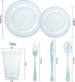 Rubtlamp 180Pcs Blue Glitter Dinnerware Set(30 Guests), Blue Plastic Plate With Gitter Disposable Silverware, Gitter Plate Set Include 30Dinner Platos, 30Dessert Platos, 90Cutlerys, 30Cups for Party - Image 3