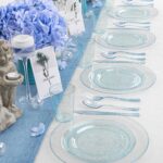 Rubtlamp 180Pcs Blue Glitter Dinnerware Set(30 Guests), Blue Plastic Plate With Gitter Disposable Silverware, Gitter Plate Set Include 30Dinner Platos, 30Dessert Platos, 90Cutlerys, 30Cups for Party - Image 9