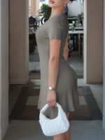 Saodimallsu Womens Short Sleeve Mini Dress V Neck Button Up Cardigan Sweater Summer Ribbed Knit Flare A Line Dresses - Image 7