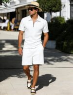 UOUA Mens Summer Track Suits 2 Piece Shorts Sets Short Sleeve Sweatsuit Outfits 1/4 Zip Golf Polo Shirts Loungewear - Image 3
