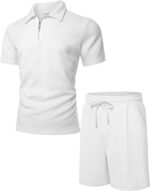 UOUA Mens Summer Track Suits 2 Piece Shorts Sets Short Sleeve Sweatsuit Outfits 1/4 Zip Golf Polo Shirts Loungewear - Image 7