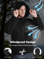 Men's Waterproof Softshell Jacket,Windproof Fleece Lined Winter Coat with Hood,Lightweight and Warm - Image 5