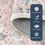 Lahome Flavie Pink Boho Area Rug for Nursery, 5x7 Washable Pink Rugs for Bedroom Girls Kids Room Living Room, Floral Pastel Carpet Non Slip for Teen Toddler Classroom Playroom Dorm, Bedroom Decor - Image 4