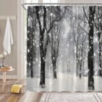 Winter Forest Shower Curtain Gray Black Nature Tree Forest Snowflake Rustic Scenery Landscape 70" WX70 H Bathroom Decor Fabric Curtain with Hooks - Image 3