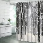 Winter Forest Shower Curtain Gray Black Nature Tree Forest Snowflake Rustic Scenery Landscape 70" WX70 H Bathroom Decor Fabric Curtain with Hooks - Image 5