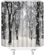 Winter Forest Shower Curtain Gray Black Nature Tree Forest Snowflake Rustic Scenery Landscape 70" WX70 H Bathroom Decor Fabric Curtain with Hooks - Image 6