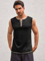Runcati Men's Workout Tank Tops Sleeveless Gym Muscle Henley Shirt Casual Basic Summer Beach Tops - Image 3