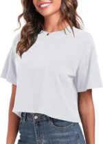 PRIMODA Women's Oversized Workout Cropped T Shirts Crew Neck Short Sleeve Casual Loose Summer Crop Tee Tops Cotton - Image 3