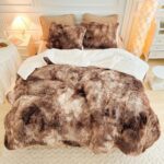 Luxury Faux Fur Shaggy Comforter Set Twin Size, Plush & Sherpa Reversible Comforter Tie Dye Coffee, 3 Pieces Fluffy Fuzzy Bedding Set Ultra Soft and Warm for Winter (1 Comforter + 2 Pillowcases) - Image 3