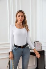 VICHYIE Womens Summer Short Sleeve Tops Square Neck Ribbed Slim Fitted Shirts Casual Tee Tshirt - Image 4